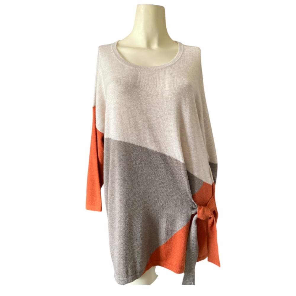Chico's Color Block Knot Sweater Women's Size 2(converts to Large ) Tie Waist